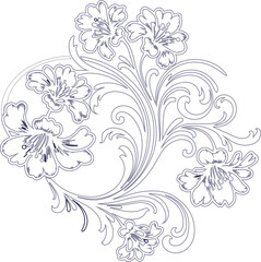 Black and white floral design featuring stylized flowers and swirling leaves.Vector floral design elemen Free Vector