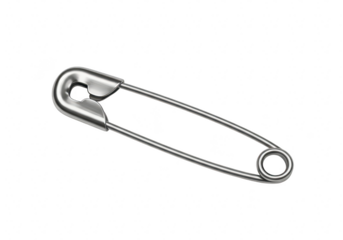 A closeup of a silver metal safety pin isolated on a transparent background