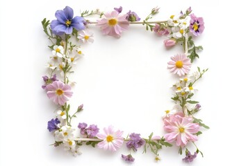 Square floral frame of pastel garden flowers