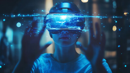 A virtual reality headset projecting a 3D holographic world 