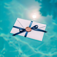 Elegant White Envelope with Navy Ribbon and Copper Wax Seal