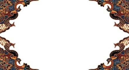 Intricate Batik Pattern Border on White Background for Design Element