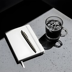 Minimal Flatlay with White Notebook, Pen, and Coffee Cup