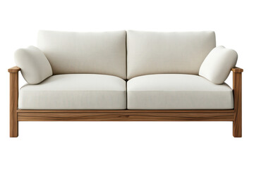 Contemporary White Two Seater Sofa with Natural Wood Frame Minimalist Living Room Furniture Comfort