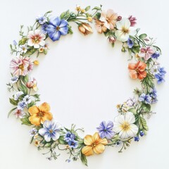 Obraz premium Watercolor floral wreath with soft botanical tones
