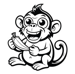 Funny monkey eating a banana with vibrant colors