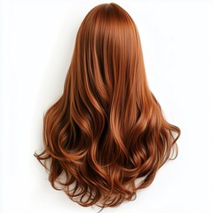 Fototapeta premium Beautiful long wavy auburn hair displayed against a white background for styling and fashion inspiration