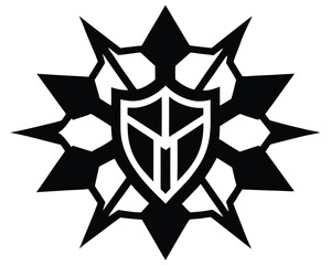 A shield emblem surrounded by a starburst isolated on white background Ai Generated