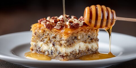 Indulgent Homemade Baklava with Cream Cheese and Pecans, Drizzled with Honey for a Sweet Treat