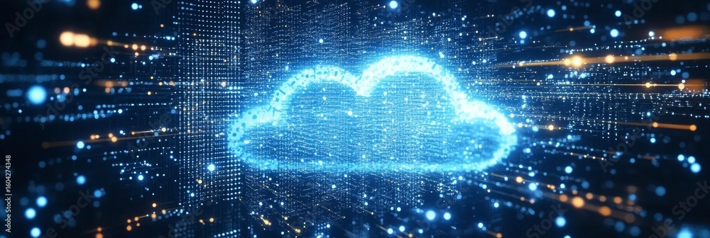 Poster futuristic cloud computing infrastructure with advanced visualization and data management solutions