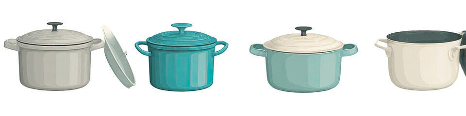 Assorted round ceramic pots with lids