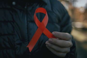 Man Holding Red HIV/AIDS Awareness Ribbon
