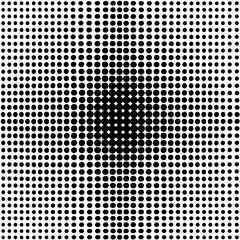Halftone pattern with varying circle sizes creating a radial gradient effect on a white background