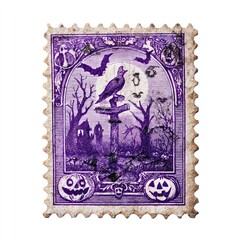 Obraz premium Halloween spooky vintage postage purple.