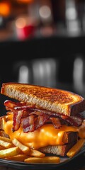Satisfy Your Cravings with a Delicious Grilled Cheese Sandwich, Crispy Bacon, and Golden Fries