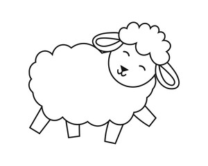 Cute outline cartoon sheep. Vector illustration
