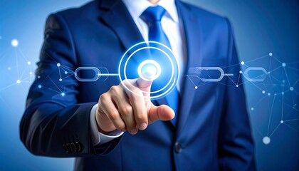 Businessman touching virtual screen demonstrating advanced technology connectivity