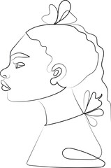 Vector illustration of a woman's profile with flowers in her hair, a beautiful silhouette design