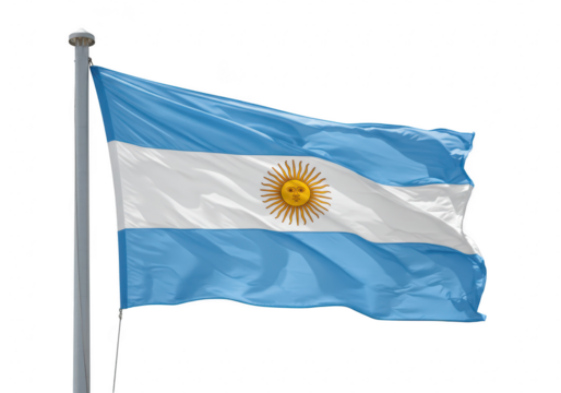 The national flag of argentina is waving in the wind against a clear sky on a pole - Powered by Adobe