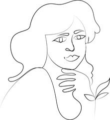 Stylish vector illustration of a woman's face with long hair, highlighting her beauty, lips, and eyes in a fashion sketch profile