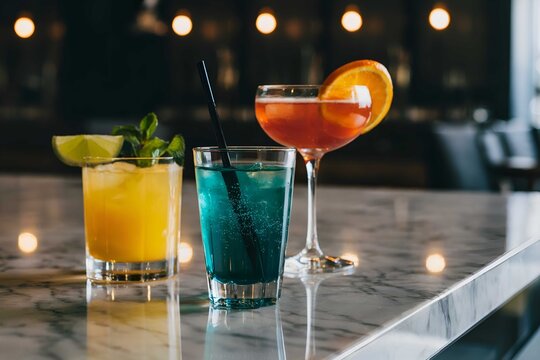 Cocktail drinks on bar for happy hour specials