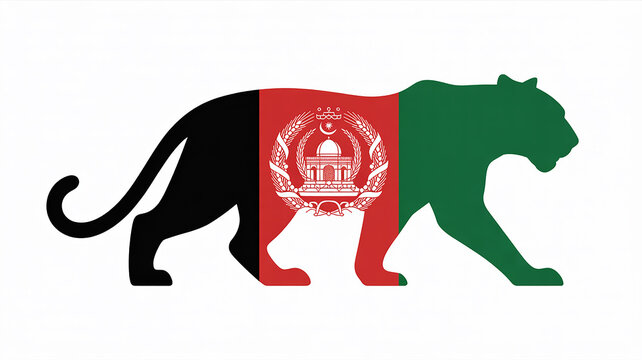 Afghan Flag Depicted as a Majestic Panther Silhouette on White Background - Powered by Adobe