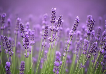 Naklejka premium Blooming Lavender Field with Soft Purple Background