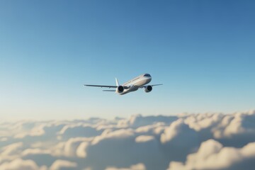 Fototapeta premium Airplane flying above clouds aircraft