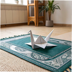 prayer mat folded like an origami bird peace th