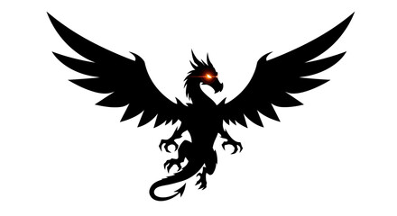 Obraz premium Intense winged dragon silhouette design with glowing eyes for fantasy projects