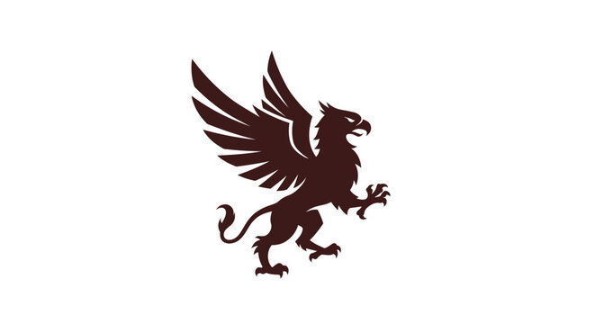 A brown griffin with wings spread against a white background