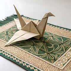 prayer mat folded like an origami bird peace th