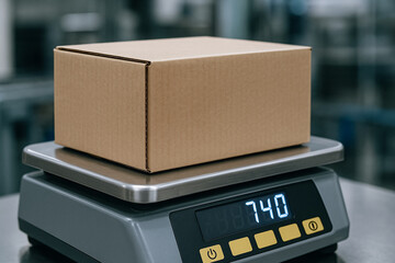Cardboard box on digital scale quality control in manufacturing processes ensuring accurate weight measurement for product packaging