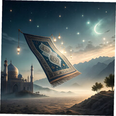 prayer rug flying like a magic carpet surreal w