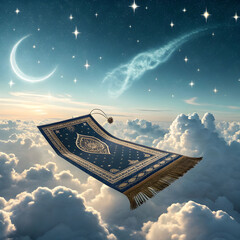 prayer rug flying like a magic carpet surreal w