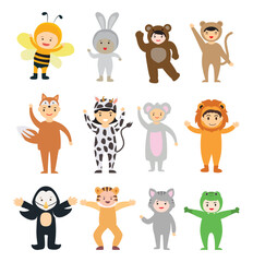 adorable animal costumes kids illustration clipart children