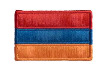 Armenian flag embroidered patch with red blue orange horizontal stripes and detailed stitching
