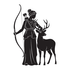 Untamed Artemis digital black image, an elegant graphic for your creative projects – Artemis silhouette – Artemis Vector – Silhouette of Artemis – Greek goddess silhouette

