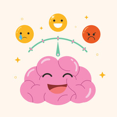 Happy smiley face of brain, or positive attitude, negative attitude, emotional intelligence concept.