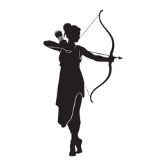 Fototapeta premium Chaste Artemis digital black silhouette, embodying her unique and independent features – Artemis silhouette – Artemis Vector – Silhouette of Artemis – Greek goddess silhouette