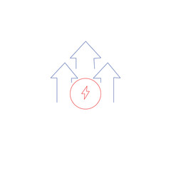 Three upward arrows with lightning bolt in red circle