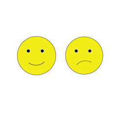 Two yellow smiley faces one happy one sad emoticon