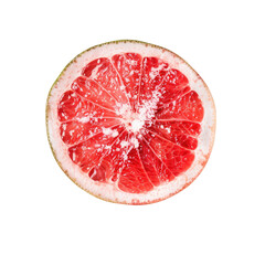 Close-up grapefruit slice, vibrant red flesh