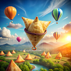 samosa flying like a hot air balloon fun food f