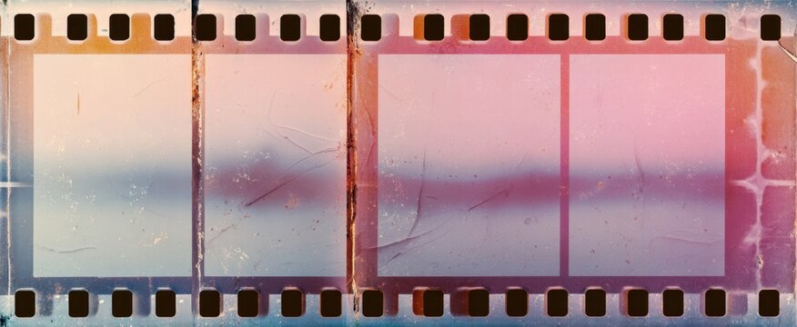 The vintage film strip with empty frames and soft pastel colors.