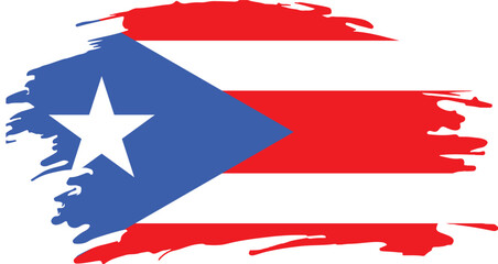 grunge brush stroke illustration of puerto rico national flag with red stripes, white star, and blue triangle


