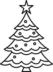 Simple christmas tree line art vector illustration