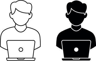 Person with laptop icon set outline silhouette
