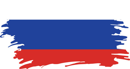 grunge style brush painted flag of russia with horizontal white blue red stripes symbolizing federation

 