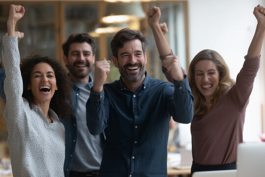 Startup team celebrating small success